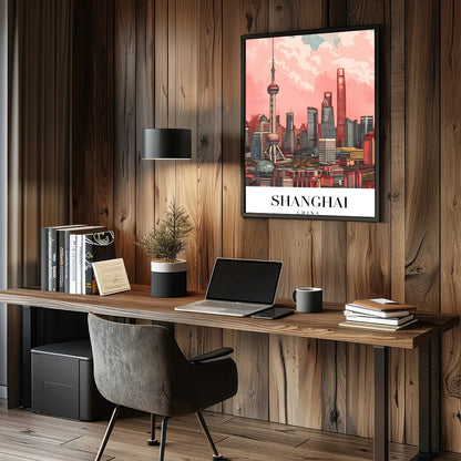 Immerse yourself in the vibrant and bustling energy of Shanghai with this stunning skyline artwork. for Study and Office