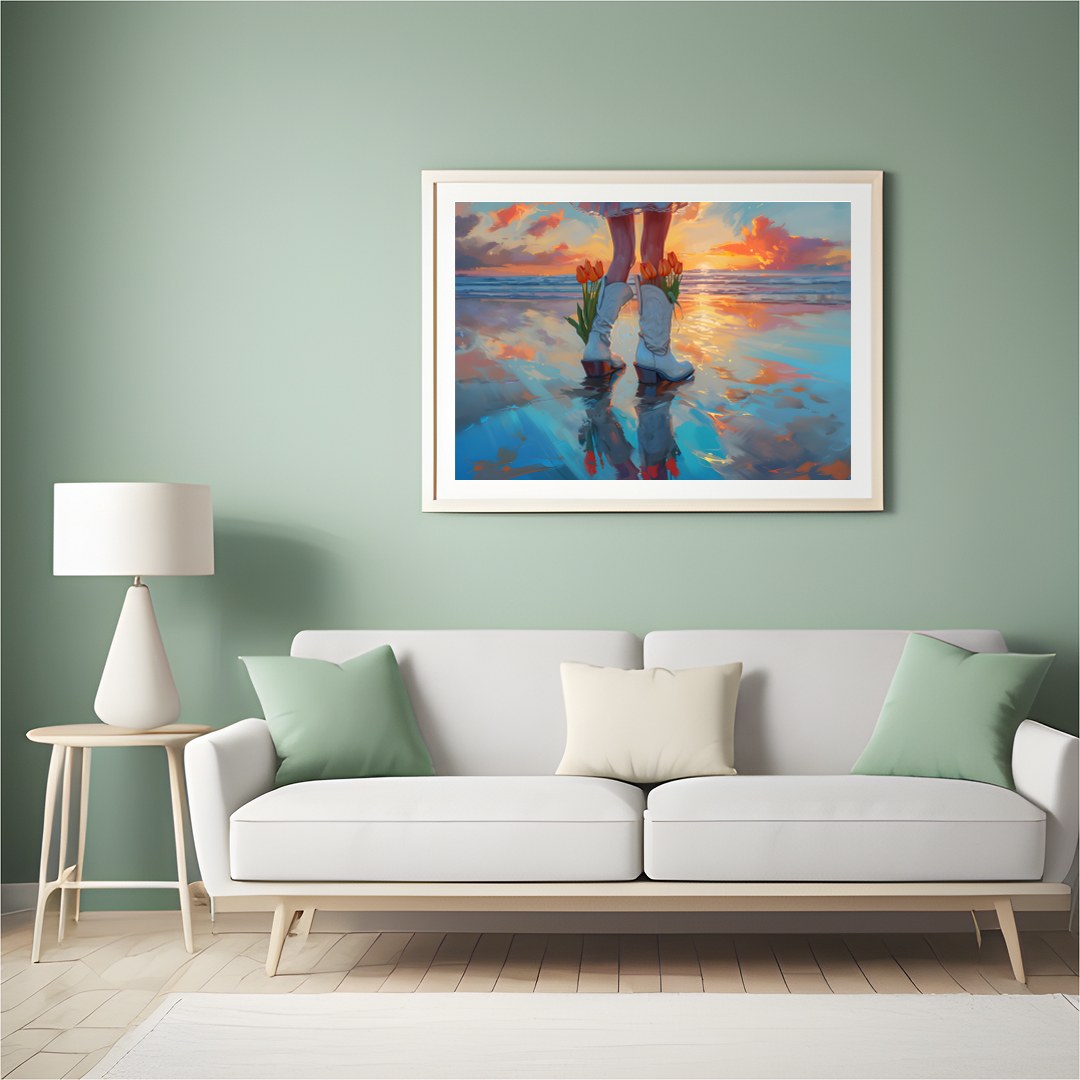 Immerse yourself in a serene beachscape with vibrant sunset hues reflecting on the water while for Hall