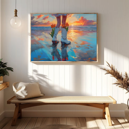 Immerse yourself in a serene beachscape with vibrant sunset hues reflecting on the water while for Hallway