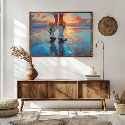 Immerse yourself in a serene beachscape with vibrant sunset hues reflecting on the water while for Sitting Area