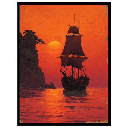 Immerse yourself in the tranquil beauty of a majestic sailboat silhouetted against a glowing orange for lovely-house