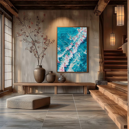 Immerse yourself in the vibrant energy of 'Surf Symphony,' where a sea of surfers rides vividly for Hall