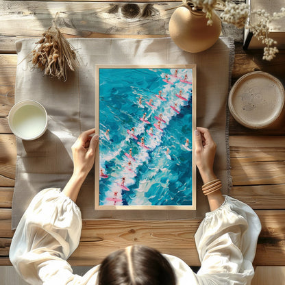 Immerse yourself in the vibrant energy of 'Surf Symphony,' where a sea of surfers rides vividly for Kitchen