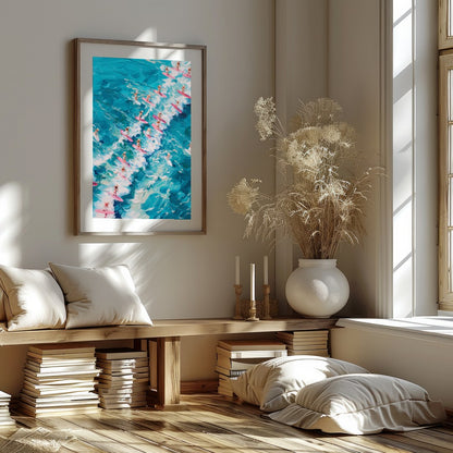 Immerse yourself in the vibrant energy of 'Surf Symphony,' where a sea of surfers rides vividly for studio