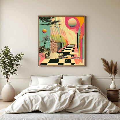 Dive into a world where reality blurs with imagination in this vibrant artwork. Its bold colors and for Bedroom