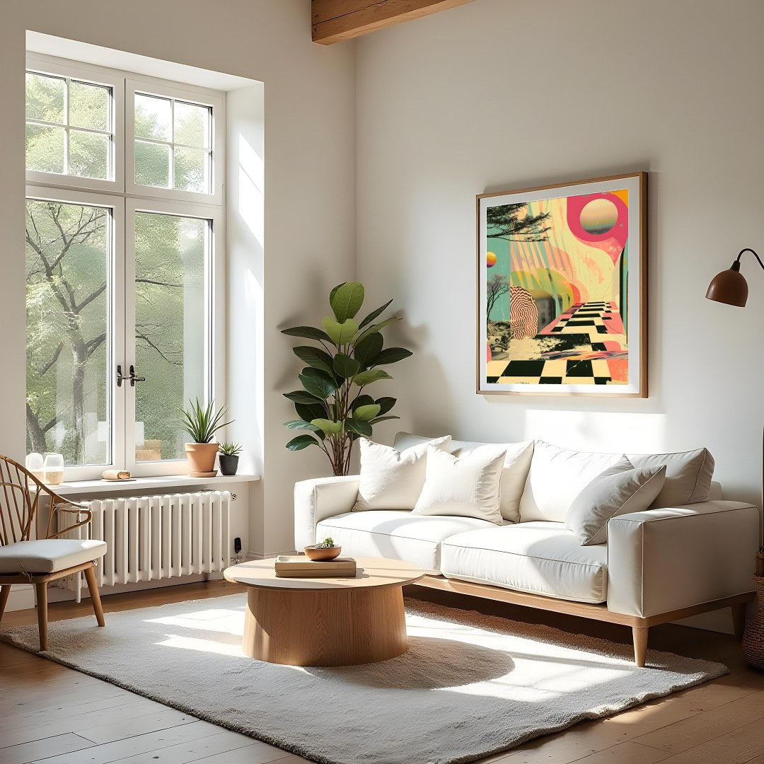 Dive into a world where reality blurs with imagination in this vibrant artwork. Its bold colors and for Living Room