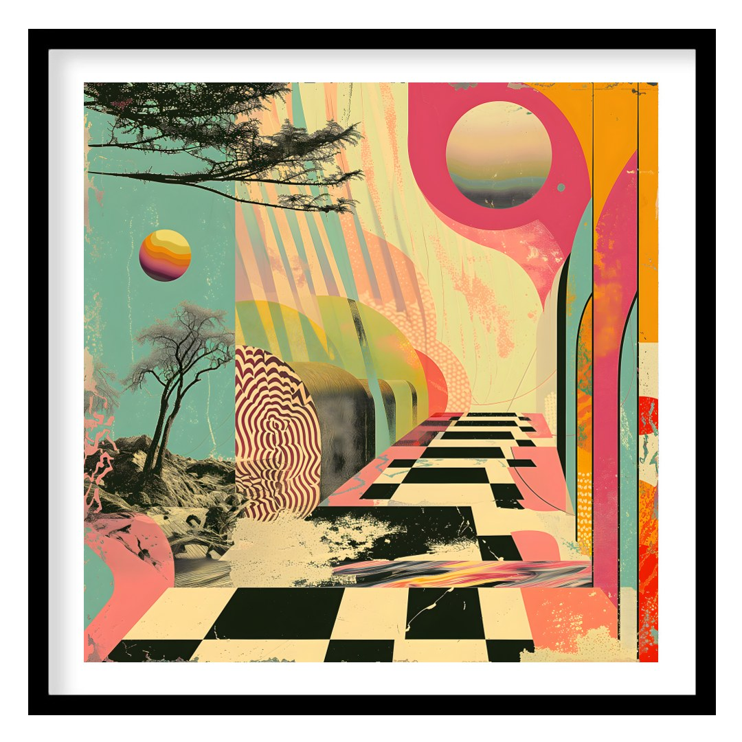 Dive into a world where reality blurs with imagination in this vibrant artwork. Its bold colors and for nook
