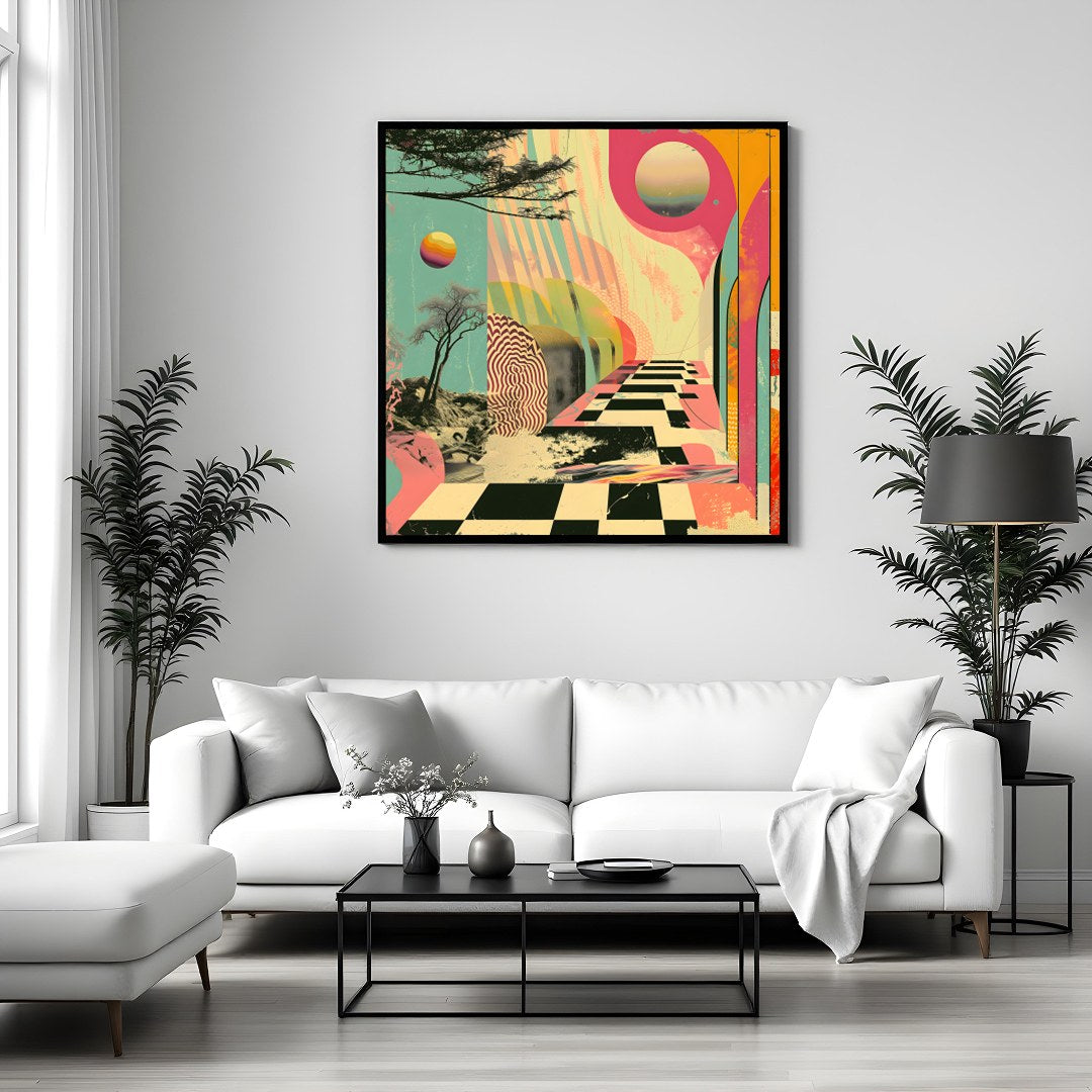 Dive into a world where reality blurs with imagination in this vibrant artwork. Its bold colors and for Sitting Area