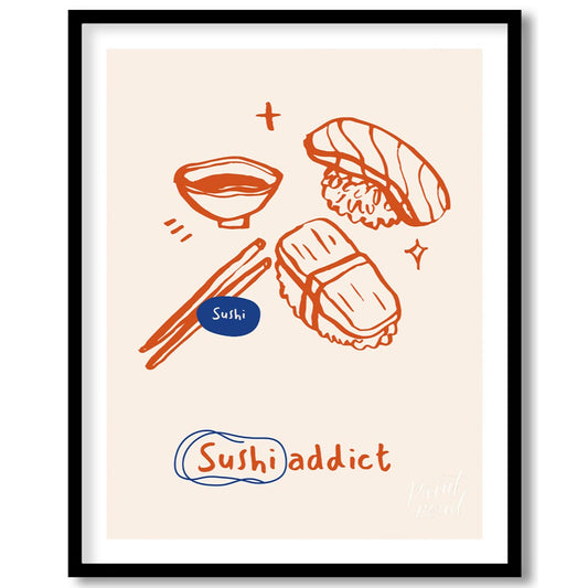 This playful and vibrant poster celebrates the love for sushi with its distinctive line art illustr… for house