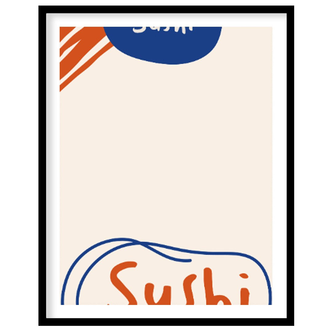 This playful and vibrant poster celebrates the love for sushi with its distinctive line art illustr… for house