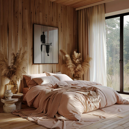 "Suspended Figure" presents a striking abstract composition featuring a dark, silhouetted figure su… for bedroom