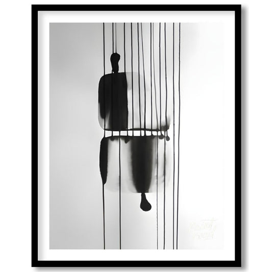 "Suspended Figure" presents a striking abstract composition featuring a dark, silhouetted figure su… for sweet home