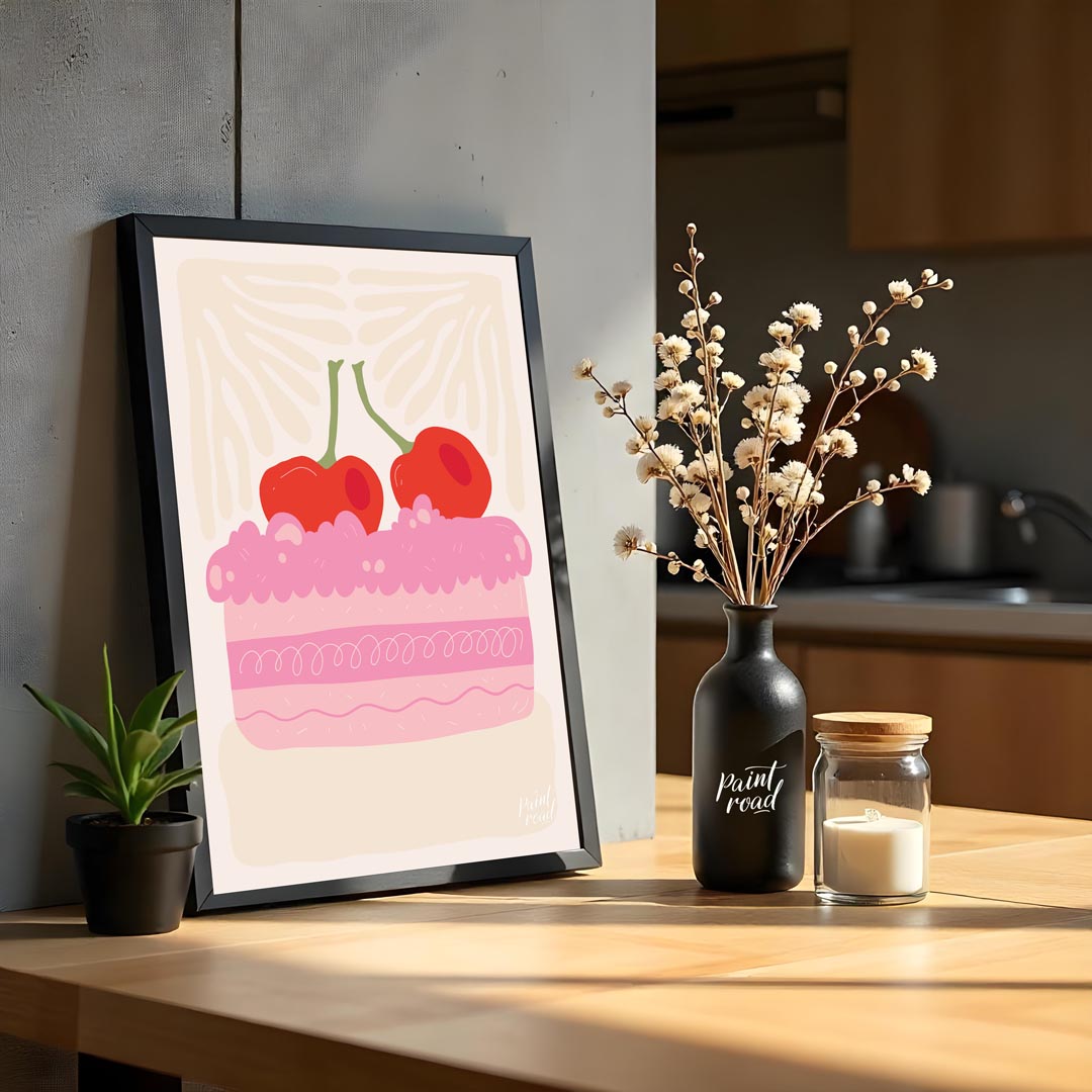 This charming illustration captures a delightful miniature celebration cake, brimming with sweetnes… for kitchen
