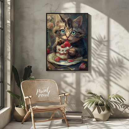 This adorable digital painting captures a wide-eyed tabby kitten with striking blue-green eyes, cau… for other
