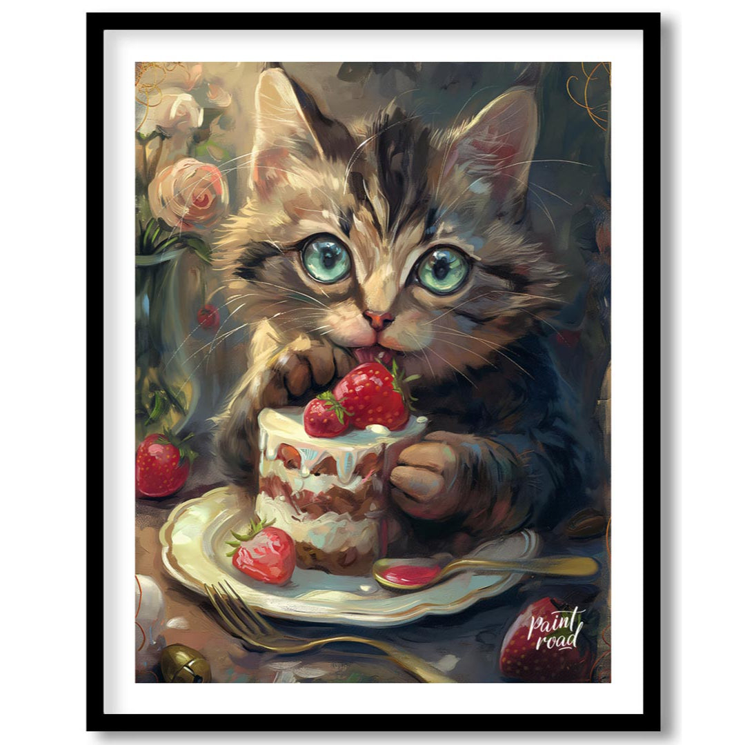This adorable digital painting captures a wide-eyed tabby kitten with striking blue-green eyes, cau… for sweet home