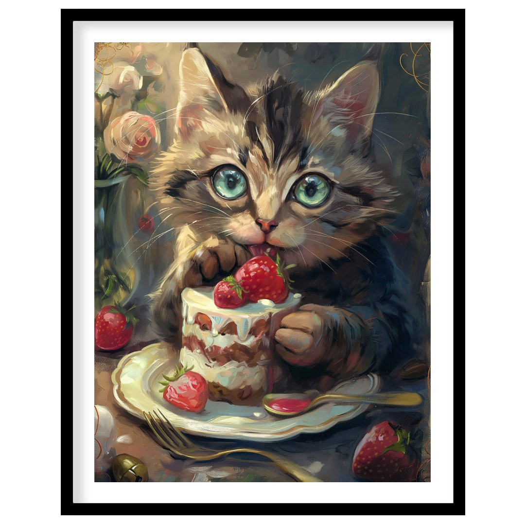 This adorable digital painting captures a wide-eyed tabby kitten with striking blue-green eyes, cau… for sweet home