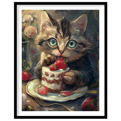 This adorable digital painting captures a wide-eyed tabby kitten with striking blue-green eyes, cau… for sweet home