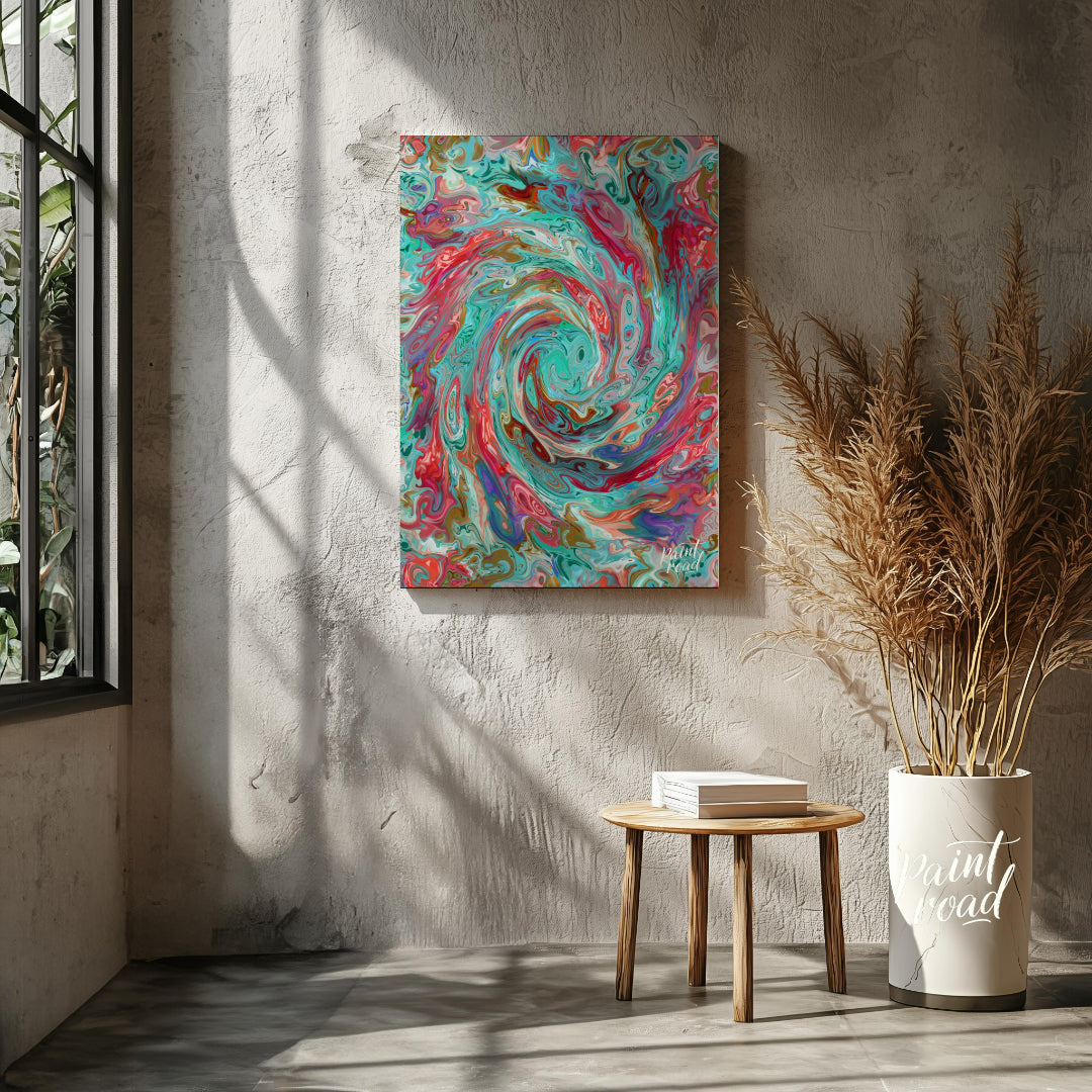 This digital artwork captures a mesmerizing swirl of vibrant colors, creating a dynamic and fluid c… for living room
