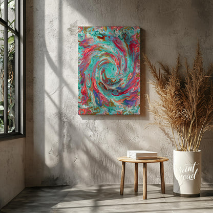 This digital artwork captures a mesmerizing swirl of vibrant colors, creating a dynamic and fluid c… for living room