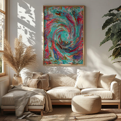 This digital artwork captures a mesmerizing swirl of vibrant colors, creating a dynamic and fluid c… for living room
