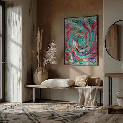 This digital artwork captures a mesmerizing swirl of vibrant colors, creating a dynamic and fluid c… for living room