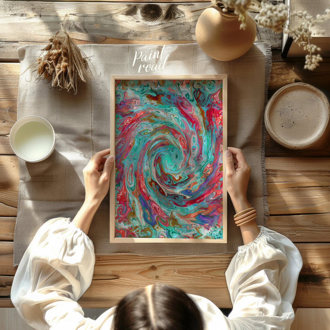This digital artwork captures a mesmerizing swirl of vibrant colors, creating a dynamic and fluid c… for other