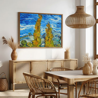 Experience the vibrant dance of colors with this expressive landscape artwork. Featuring swirling for Dining