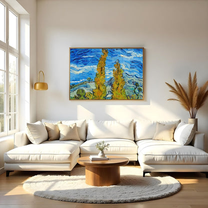 Experience the vibrant dance of colors with this expressive landscape artwork. Featuring swirling for Living Room