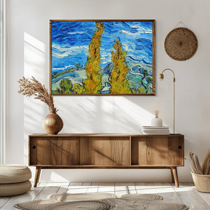 Experience the vibrant dance of colors with this expressive landscape artwork. Featuring swirling for Sitting Area