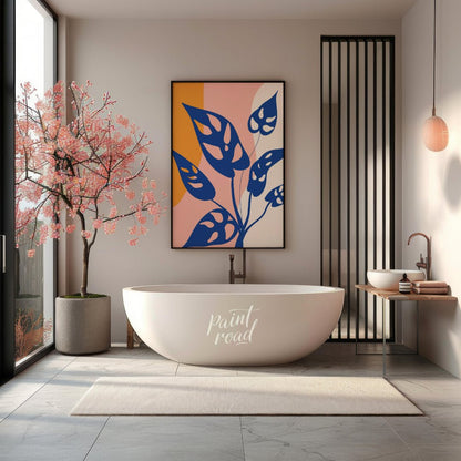 This modern digital illustration features stylized leaves of a Monstera adansonii, commonly known a… for bathroom
