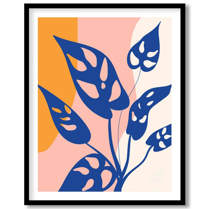This modern digital illustration features stylized leaves of a Monstera adansonii, commonly known a… for home