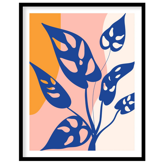 This modern digital illustration features stylized leaves of a Monstera adansonii, commonly known a… for home