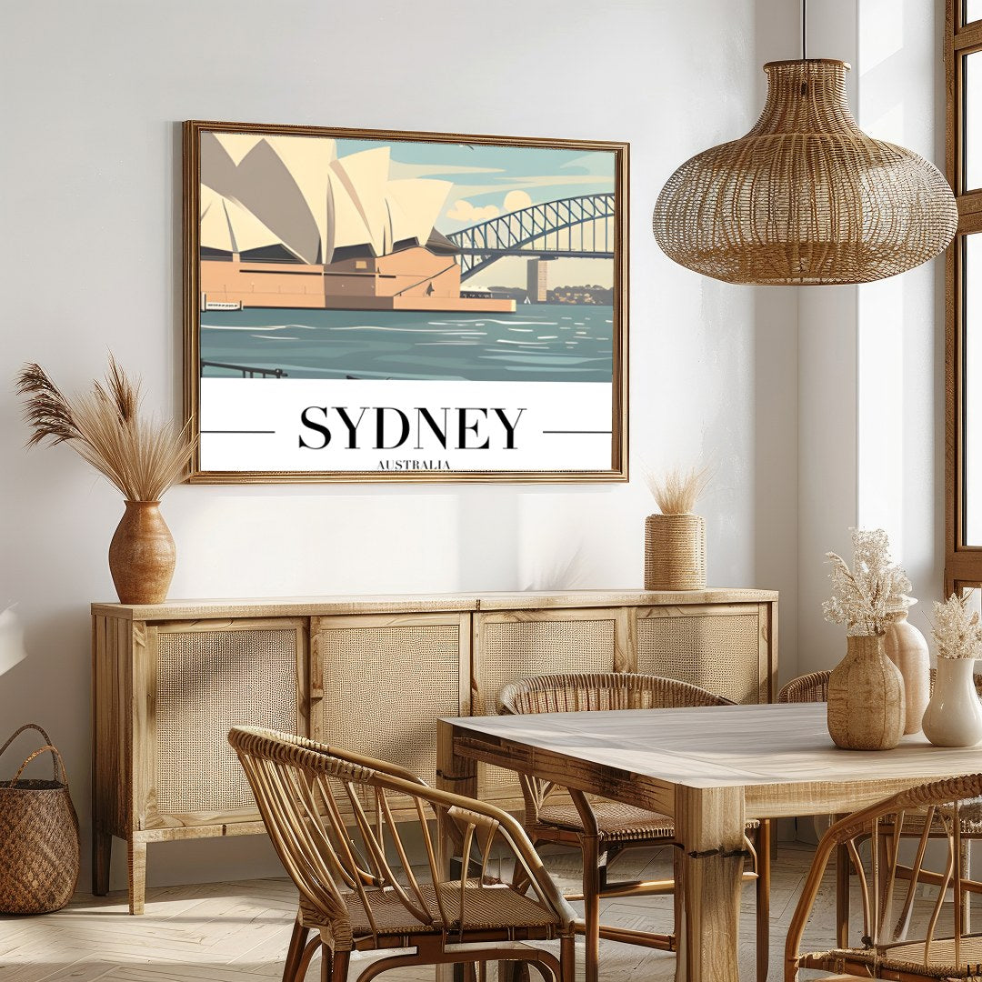 Capture the iconic beauty of Sydney with this stunning artwork featuring the Opera House and for Dining