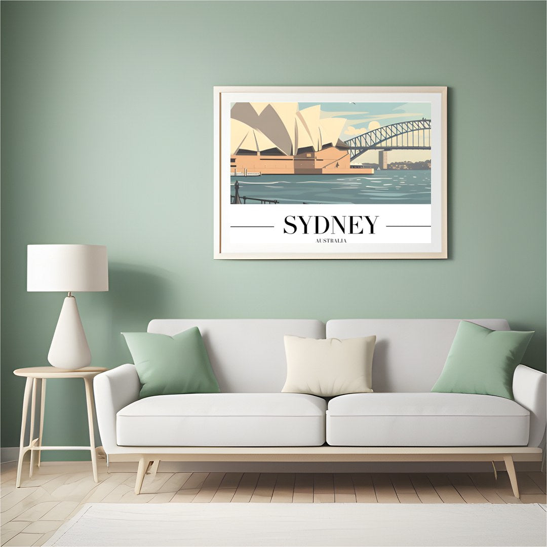 Capture the iconic beauty of Sydney with this stunning artwork featuring the Opera House and for Hall