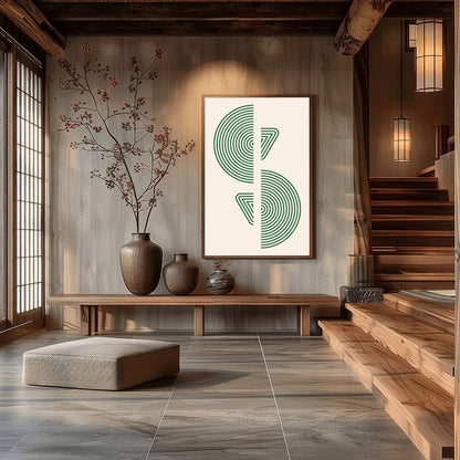 This captivating piece features intricately designed concentric circles that exude a sense of calm for Hall