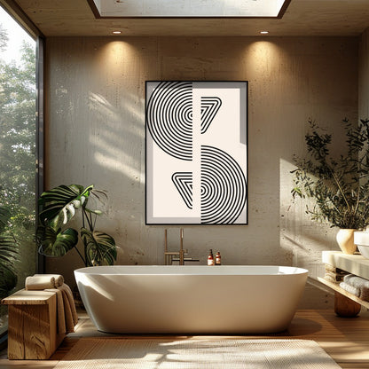 Dive into modern sophistication with 'Symmetrical Echoes'. This striking geometric artwork features for Bathroom
