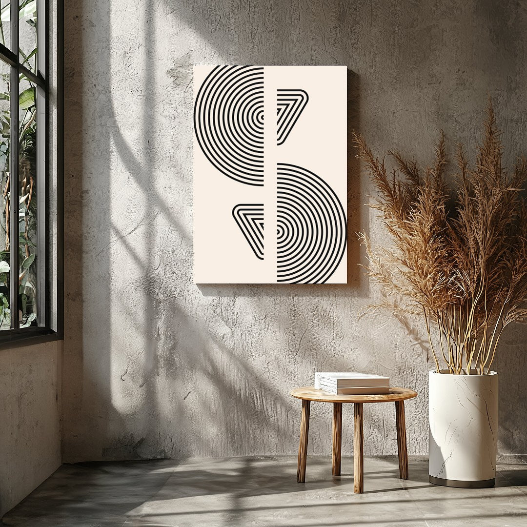 Dive into modern sophistication with 'Symmetrical Echoes'. This striking geometric artwork features for Entrance