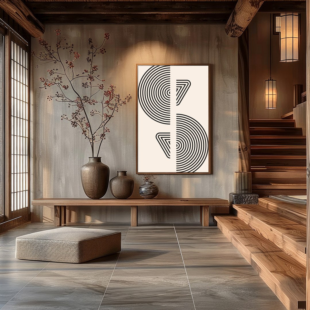 Experience the serene allure of geometric minimalism with this captivating wall art. Featuring for Hall