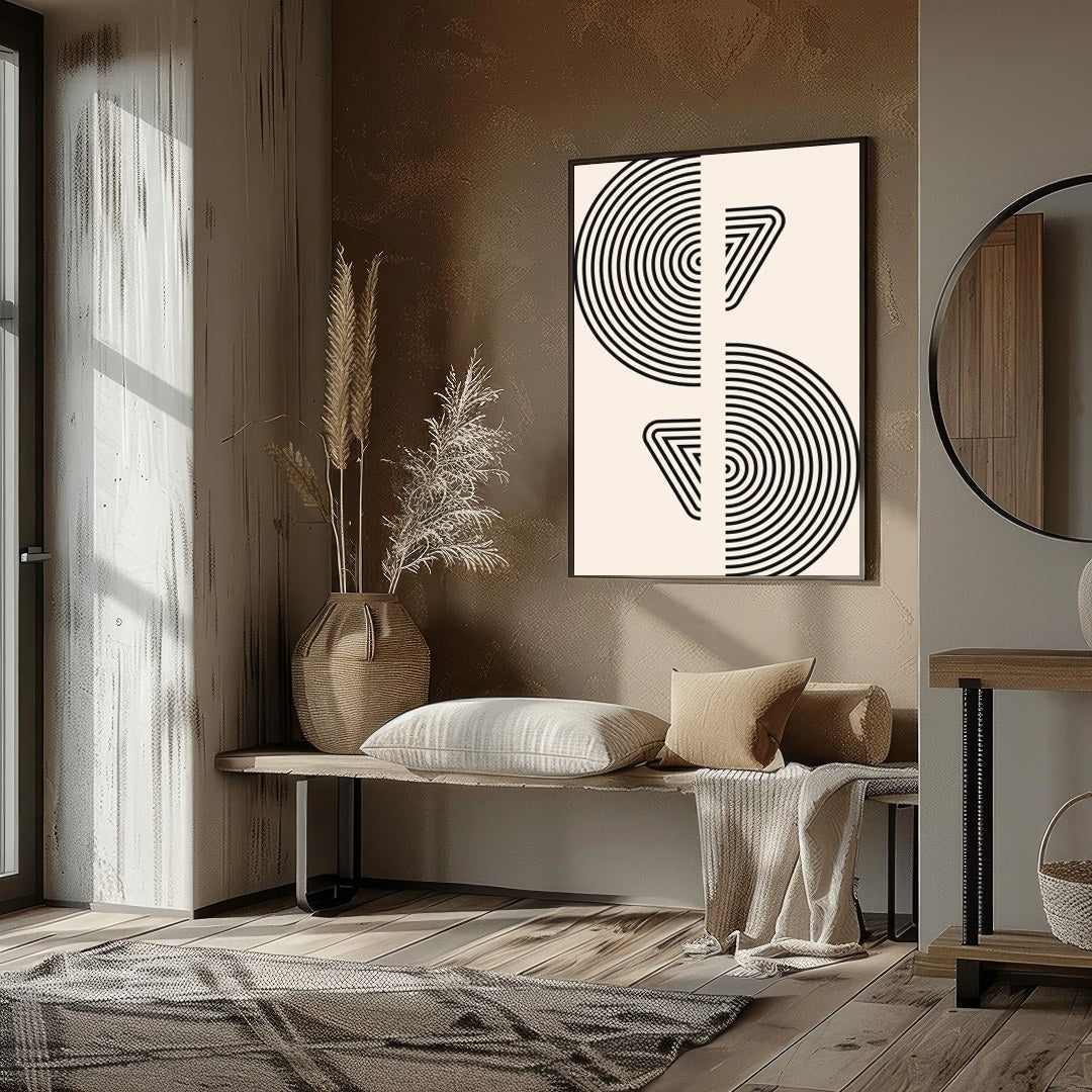Experience the serene allure of geometric minimalism with this captivating wall art. Featuring for kitchen