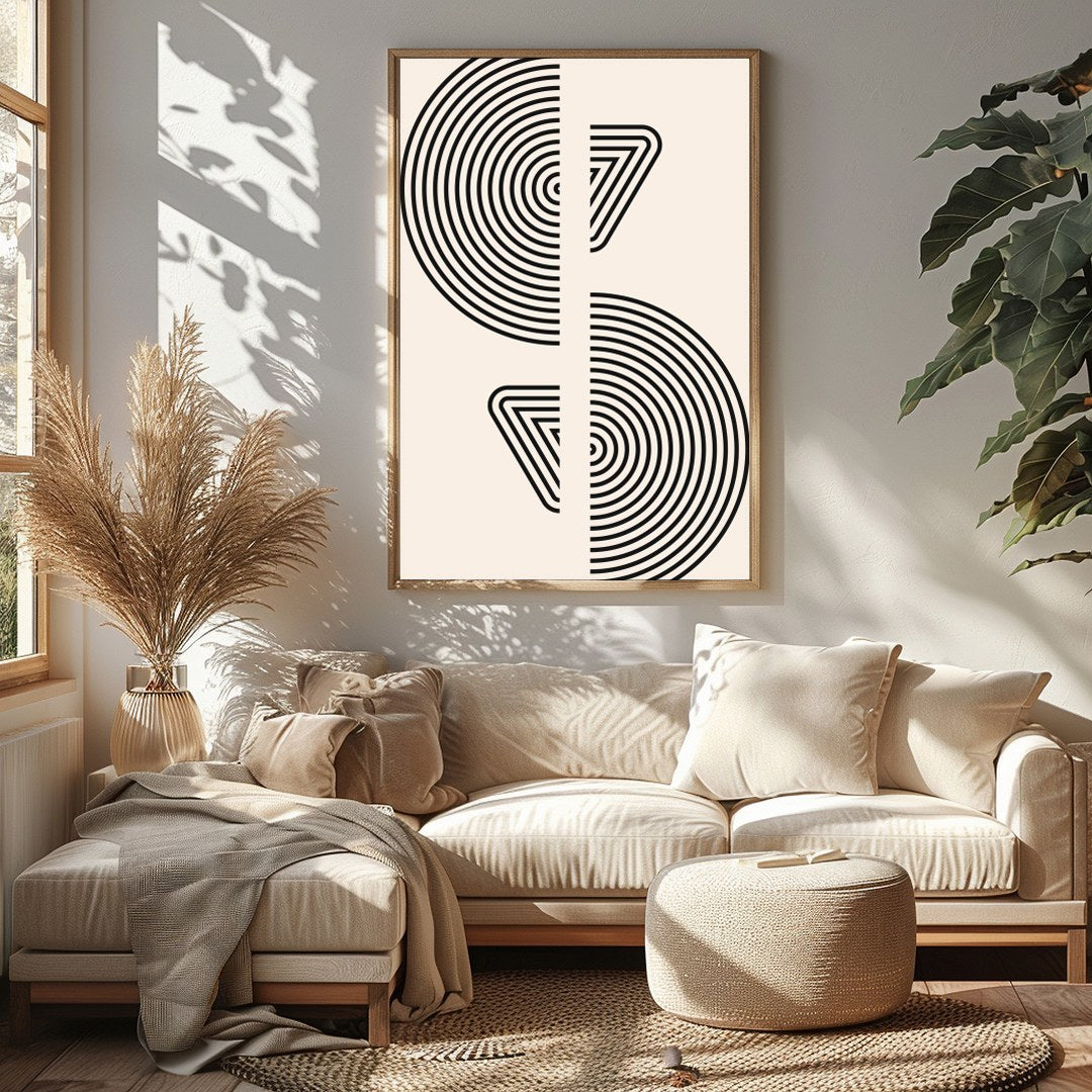 Experience the serene allure of geometric minimalism with this captivating wall art. Featuring for Sitting Area