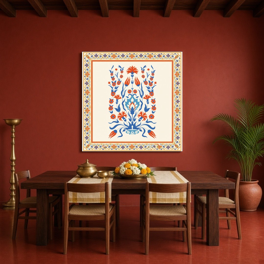 Dive into the elegance of Indo-Mughal tradition with this exquisite floral artwork. The intricate for Dining