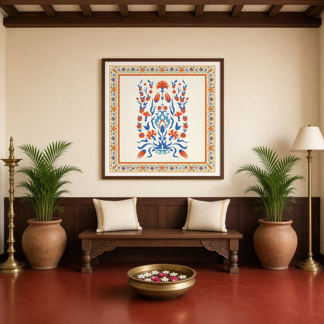 Dive into the elegance of Indo-Mughal tradition with this exquisite floral artwork. The intricate for Entrance