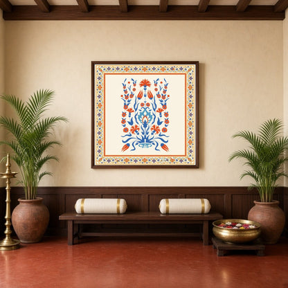 Dive into the elegance of Indo-Mughal tradition with this exquisite floral artwork. The intricate for Hallway