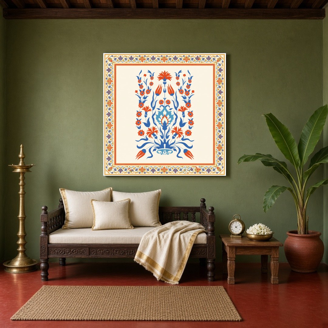 Dive into the elegance of Indo-Mughal tradition with this exquisite floral artwork. The intricate for Sitting Area