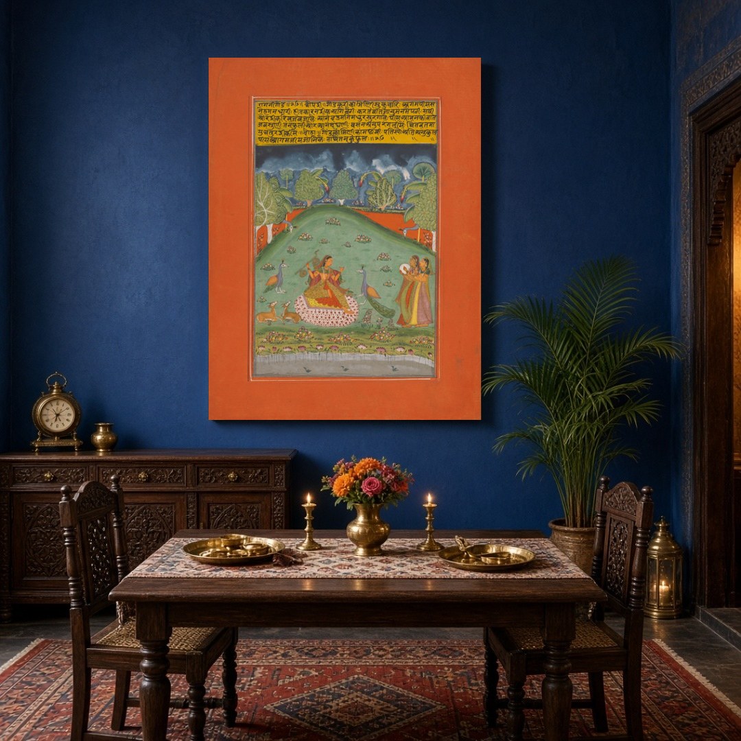 Immerse yourself in the enchanting world of Indian miniature art with this captivating portrayal of for Dining