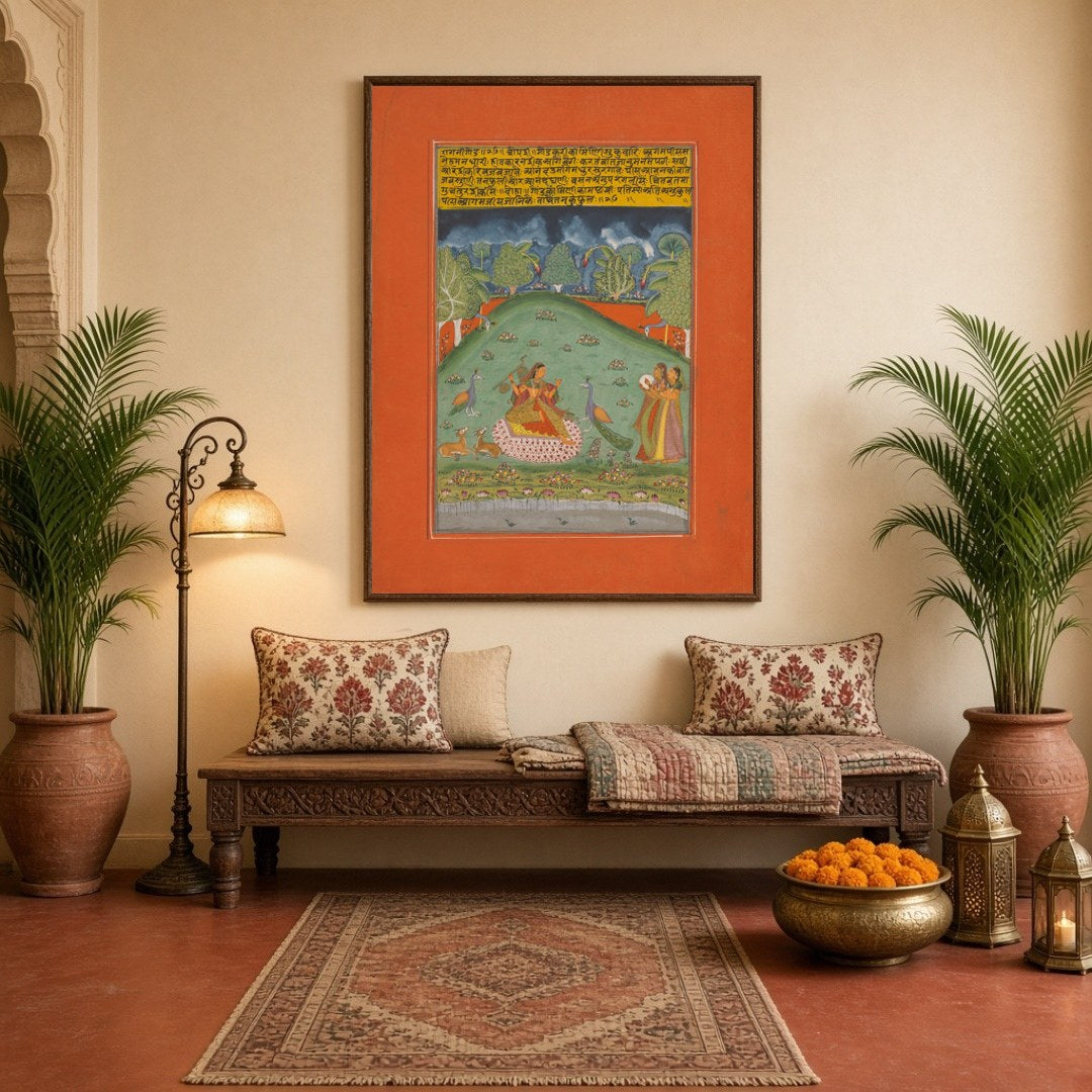 Immerse yourself in the enchanting world of Indian miniature art with this captivating portrayal of for Hallway
