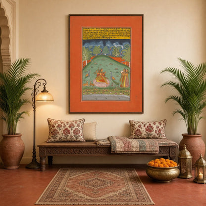 Immerse yourself in the enchanting world of Indian miniature art with this captivating portrayal of for Hallway