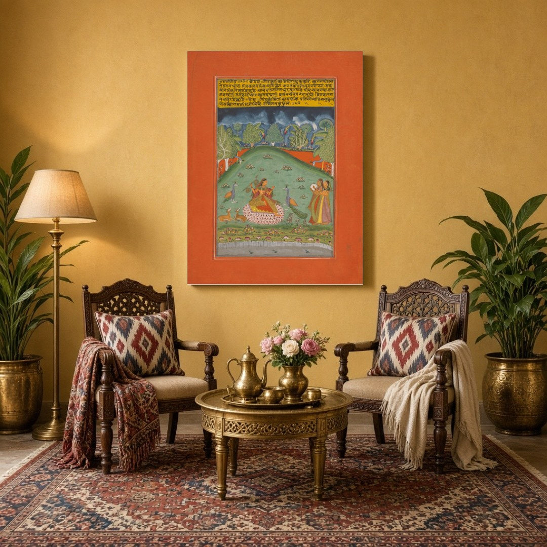 Immerse yourself in the enchanting world of Indian miniature art with this captivating portrayal of for Sitting Area