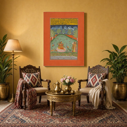 Immerse yourself in the enchanting world of Indian miniature art with this captivating portrayal of for Sitting Area