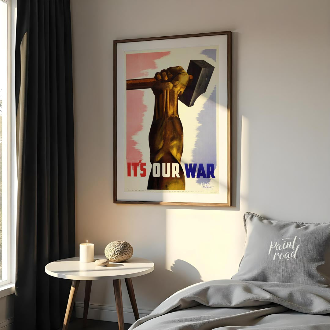 This enigmatic poster features the fragmented text "T5 OURWAR Atenatic," with disjointed lettering … for bedroom